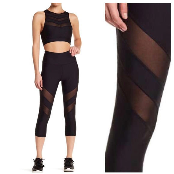 C&C California Pants - Mesh Panel Leggings in Jet Black NWT